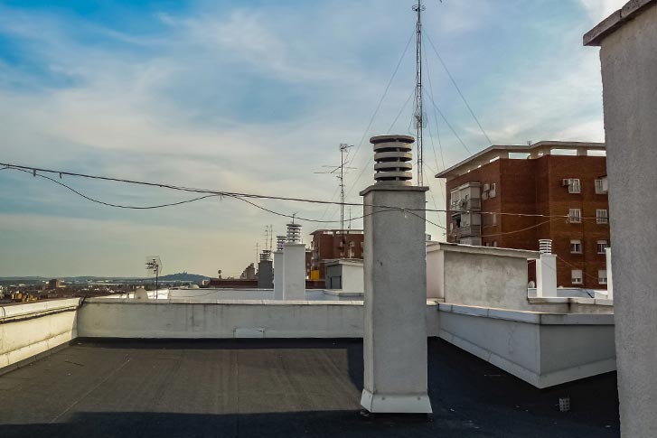 Metal roof overlooking city